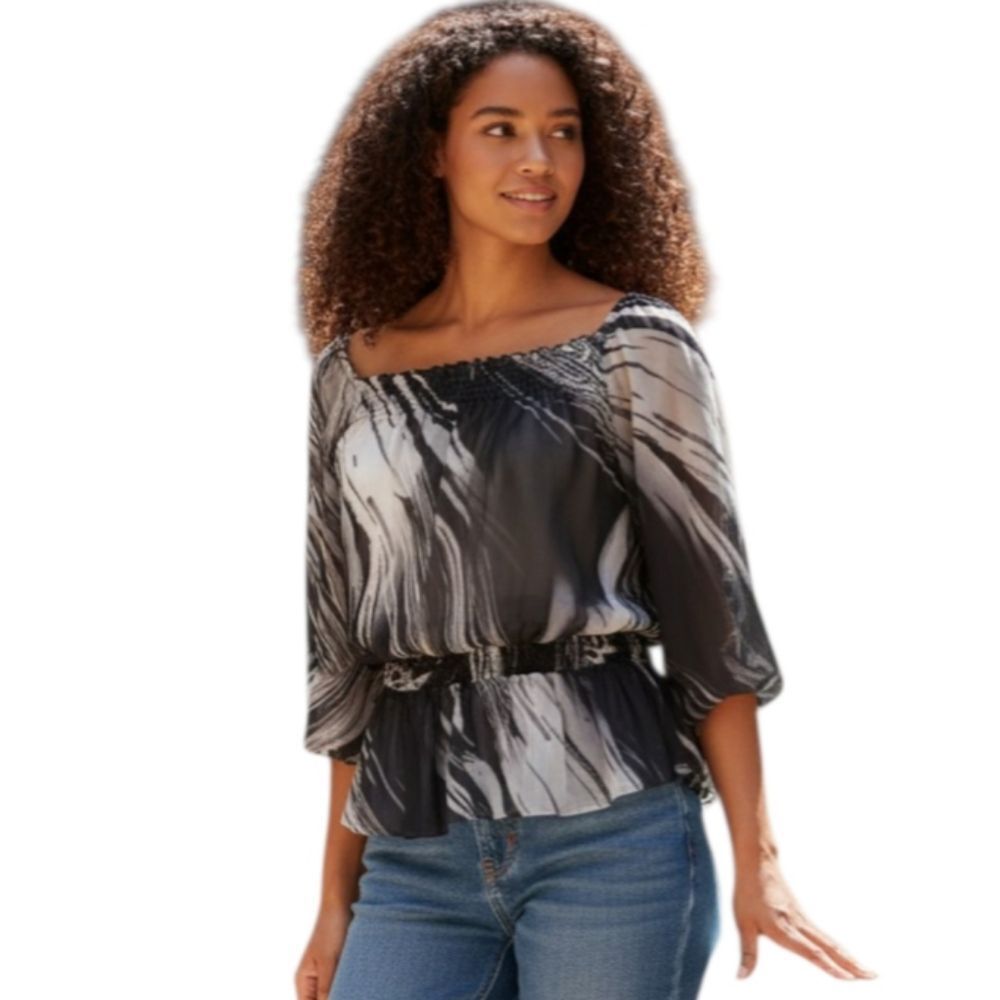 BISOU BISOU BLACK SHEER OFF-THE-SHLDER TOP SZ.S EUC